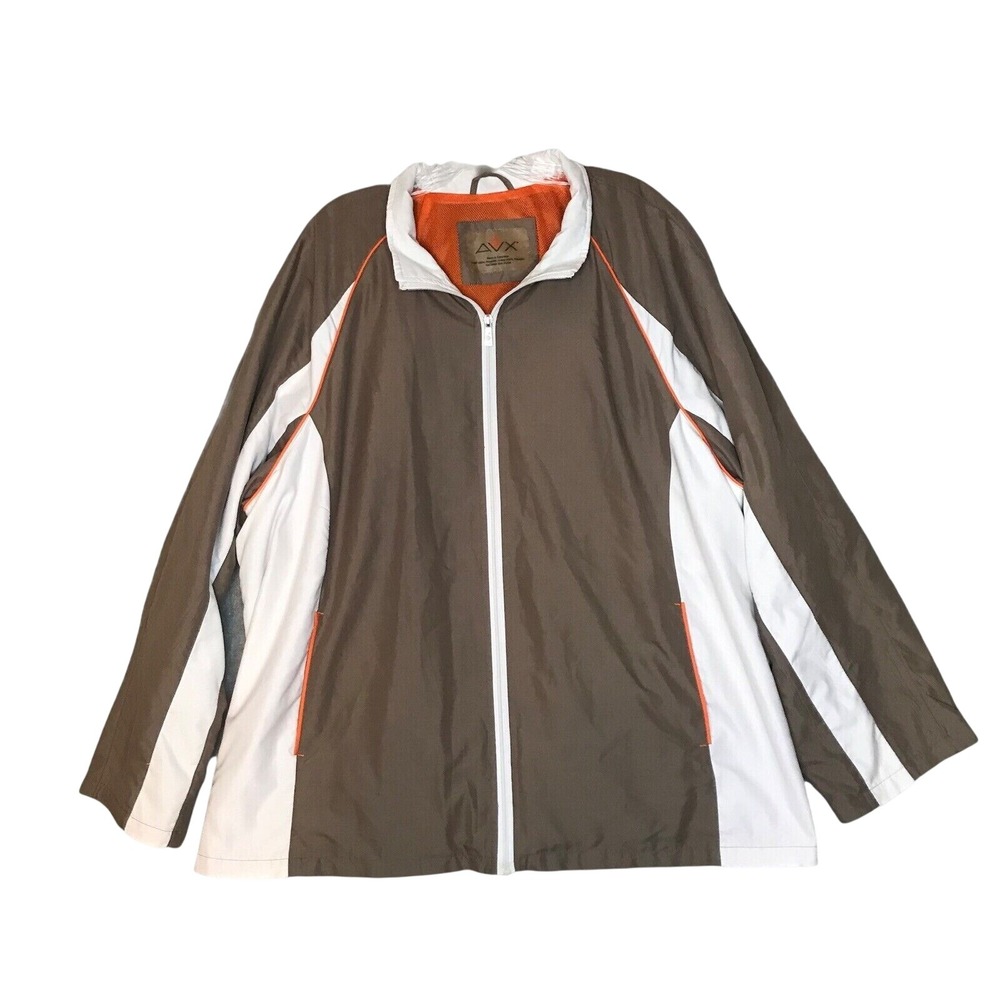 AVX Mens 26 / 28 Windbreaker Brown White Orange Piping Front Zip 2 Front Pockets